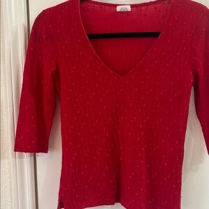 Red V-Neck Short Sleeve Knit Top
